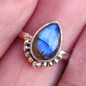 <b>Labradorite</b> <b>Ring</b> 925 Sterling Silver Handmade Boho Statement Promise <b>Ring</b> for Women Natural Pear Shape Gemstone Jewelry - Product Image 4