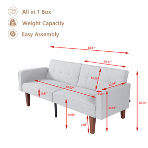 Modern Cotton Fabric Futon <b>Sofa</b> with Adjustable Reclining <b>Wood</b> Metal Legs Compact Tufted Backrest for Living Room - Product Image 6