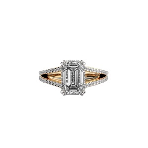 Anillo de Boda nupcial de compromiso de diamante cultivado en laboratorio de corte esmeralda de alta demanda estilo de banda doble - Product Image 1