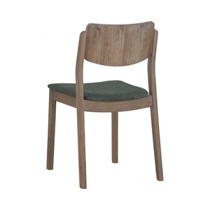 Silla de Comedor Moderna Escandinava de Madera Maciza con Asiento Acolchado de Tela y Respaldo Curvo en Acabado Roble Claro para Uso en Comedores de Villas - Product Image 3