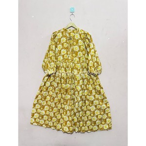 Wholesale Eco-Friendly Natural Waist Sweet Lace Cotton Golden Yellow Stripe Maxi Boho Hippie Party Dress Gown Women's Summer - Product Image 1