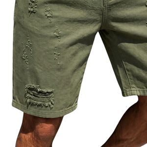 <b>Mens</b> Olive <b>Green</b> Denim <b>Shorts</b> Mid Regular Fit Breathable Cotton Casual Knee Length Ripped Distressed Summer Fashion Five Pocket - Product Image 5