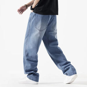 Streetwear Straight Custom Baggy Jeans Men Distressed Dark Washed Cotton Denim Jeans Vintage Fashion Jeans Pants For Men - Product Image 3