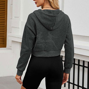 Stylish Crop <b>Top</b> <b>Zipper</b> Hoodie Soft Cotton Blend Lightweight Comfortable For Casual Wear And Street Style - Product Image 4