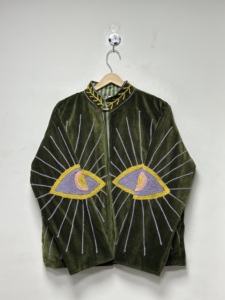Embroidered Floral Velvet Knitted Women's Blazer Jacket Suzani Kimono <b>Coat</b> Fashion Outerwear Autumn/Winter <b>Stand</b> Collar Woven - Product Image 1