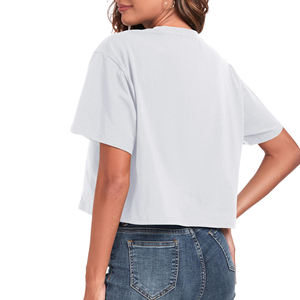 Women's <b>White</b> <b>Crop</b> <b>T</b>-<b>Shirt</b> Short Sleeve Crew Neck Loose Fit Casual Knitted Jersey Top Spring Summer Wear - Product Image 5