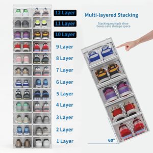 Set di 12 Contenitori Impilabili in Plastica Trasparente per Scarpe, Scatole Pieghevoli Salvaspazio per Organizzazione Armadio - Product Image 3