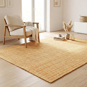 Tapis en coton tissé plat texturé naturel avec franges pour salon, intérieurs scandinaves et Japandi - Product Image 4