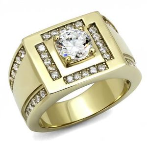 TK3079-Stainless Steel <b>Ring</b> with AAA Grade CZ IP Gold(Ion Plating) in Clear for Dishes & <b>Plates</b> - Product Image 1