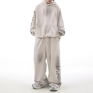 Conjunto de Sudadera con Capucha y Pantalones Deportivos Extra Grandes para Hombre, Estilo Vintage Lavado al Ácido, Corte Holgado, 100% Algodón Felpa - Product Image 6
