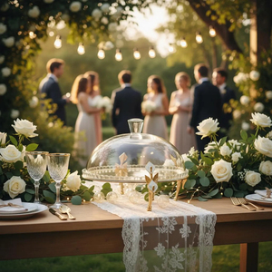 Support à gâteau de mariage de luxe doré avec dôme en verre, plateau à fruits, bordure à motif floral, présentoir à desserts, outils de décoration - Product Image 6