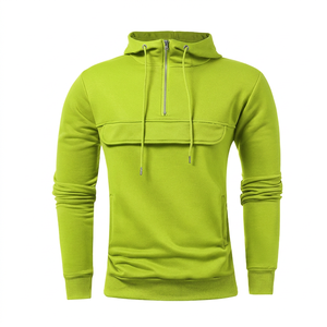 Sweat-shirt à capuche mi-zippé bleu pour homme MKB'S, coupe ajustée, tricoté, décontracté, avec poche, pour l'automne - Product Image 3
