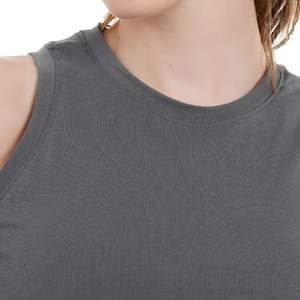 Camiseta sin mangas gris para mujer, cuello alto, para gimnasio, fitness, correr, yoga, transpirable, de secado rápido, elástica, ropa deportiva - Product Image 4