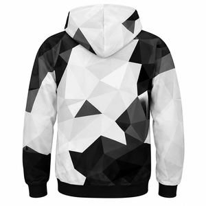 Sweat à capuche unisexe noir et blanc abstrait géométrique de qualité supérieure, imprimé par sublimation personnalisée - Product Image 3