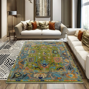 Alfombra Oushak Anudada a Mano, Diseño Floral Verde Oliva, Lana, 10x13 pies Alfombra de Estilo Vintage para Sala de Estar, Decoración del Hogar - Product Image 2