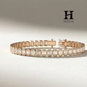 Luxury Bezel <b>Set</b> Emerald Cut Diamond Tennis Bracelet, 18K Yellow Gold Fine Jewelry for Women - Product Image 3