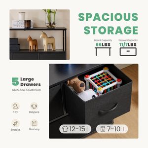 Tour de rangement en tissu à 5 tiroirs, commode de chambre, design élégant avec bacs pour une organisation efficace - Product Image 6