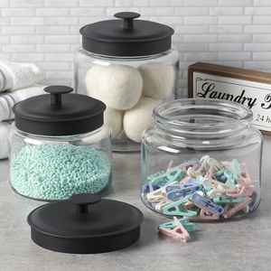Set Moderno di 3 Barattoli in Vetro con Coperchi in Metallo Nero per Organizzare Spezie e Condimenti in Cucina, Capacità 500ml - Product Image 4