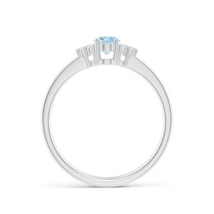 Wholesale 18K White Gold Oval Aquamarine Ring with Lab Grown Diamond Cluster | Trilogy Side Stone Engagement Ring | IGI Certifi - Product Image 4