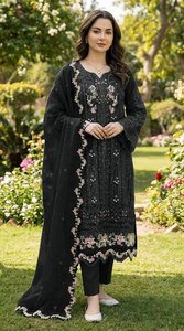 Ensemble de salwar kameez en rayonne brodée avec motif floral pour femmes, tenue de mariage traditionnelle style Inde Pakistan - Product Image 5