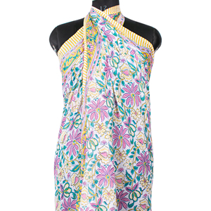 Luxury Cotton Hand Block Print <b>Sarong</b> Multicolor Floral Print Long Scarf Soft Beach Wear Pareo Bikini Cover-up Pareo - Product Image 4