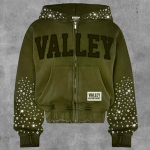 Sweat-shirt à capuche zippé unisexe en coton tissé 100% pour l'hiver, design personnalisé, 500 GSM, broderie de strass - Product Image 4