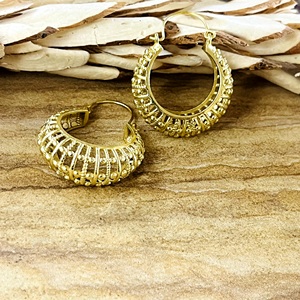 Nouvelle Arrivée Boucles d'Oreilles Bohèmes Tribales en Laiton Bijoux Femme Plaqué Or 18 carats Créoles Texturées Filigrane Vente en Gros/OEM/ODM - Product Image 3