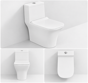 Inodoro Moderno de Cerámica Blanca, Alargado, de Una Pieza, Montado en el Suelo, con Descarga Tornado, Botón Doble, Sifón en S, para Hoteles y Villas - Product Image 3