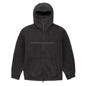 Sweats à capuche pour homme 100% coton Impression personnalisée sur écran Fermeture éclair intégrale Vintage Épaule tombante Couvre-visage intégral Balaclava - Product Image 1