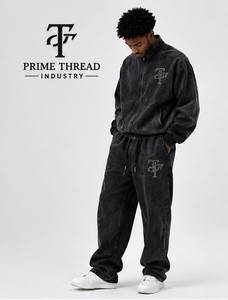 Conjunto de Chándal de Algodón Lavado para Hombre a Precio Económico, Sudadera con Capucha de Cremallera Completa, Chándal Holgado con Pantalones Acampanados, Estilo Deportivo Otoñal, Chándal Personalizado - Product Image 1