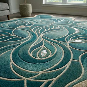 Alfombra Moderna de Hojas Abstractas Color Verde Azulado, Forma Novedosa, Felpa, Antideslizante, para Sala de Estar, Decoración del Hogar, Dormitorio - Product Image 3