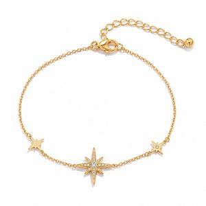 Bracelet en acier inoxydable plaqué or 18 carats avec breloque étoile en zircon pour femme, bijoux à porter au quotidien - Product Image 2
