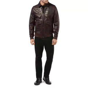 Custom Premium Waterproof Hooded <b>Long</b> Sleeve Quick Dry Breathable <b>Men</b> Crocodile Skin Leather <b>Jacket</b> Front Logo Outer - Product Image 2