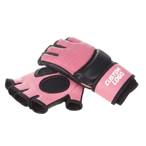 Gants d'entraînement MMA sans doigts avec logo personnalisé, en cuir PU rose et noir - Product Image 5