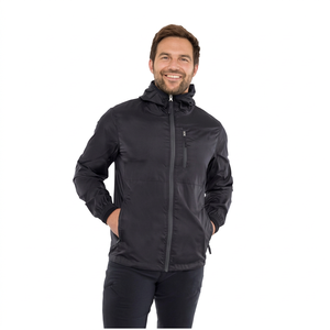 Men's Black Hooded Windproof <b>Jacket</b> Casual Zipper Front Polyester Autumn Wear - Product Image 3