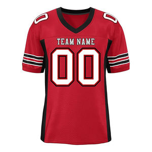 Maillot de football américain rouge et noir à col en V pour homme, manches courtes, impression personnalisée du nom de l'équipe, maille respirante, coupe classique - Product Image 1