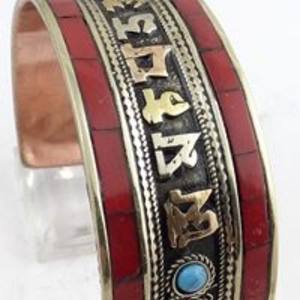 Asthamangal Men's Tibetan <b>Buddhist</b> Mantra Set Wide Cuff Bangles Antique Bronze Plated Gift - Product Image 3