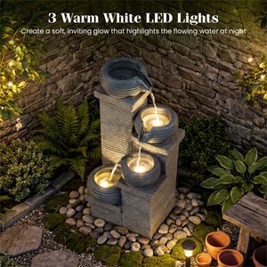 Fontana a Cascata a 4 Livelli per Interni/Esterni con Luci LED Bianco Caldo, in Resina Effetto Pietra, Stile Moderno Europeo per Hotel e Parchi - Product Image 2