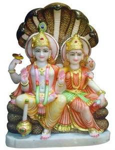 Hermosa Estatua de Vishnu y Laxmi de Mármol Hecha a Mano, Duradera y de Alta Calidad, con Posición de Manos en Bendición para Adoración en el Hogar o Templo - Product Image 2