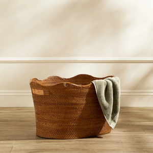 Premium Rattan Laundry Basket Set with Liner and Handles Eco-Friendly Home Decor <b>Storage</b> <b>Bin</b> with Lid Decorative Scalloped Rim - Product Image 3