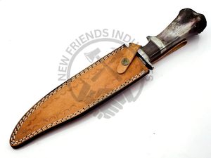 Cuchillo de hoja fija forjado a mano de acero de Damasco, tipo Bowie, con mango de hueso de color OEM y guardacuchillo de latón, cuchillo táctico para exteriores de alta durabilidad. - Product Image 6