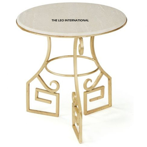 Gold Color Aluminum Casted Attractive Metal End & <b>Side</b> <b>Table</b> Shiny Polished With White Color Round Shape <b>Top</b> Admirable Look - Product Image 3