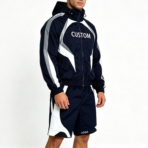 Chaqueta cortavientos personalizada para hombre, talla grande, de secado rápido, ecológica, con capucha, cremallera completa, bloques de color, al por mayor, ropa urbana para exteriores - Product Image 4