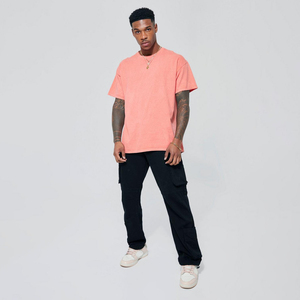 Men's Coral T-<b>Shirt</b> With Yellow Puff Print Logo Back Design Regular Fit Short Sleeve Casual Style 100% Cotton Jersey O-Neck - Product Image 2