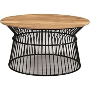 American Style Round Coffee <b>Table</b> With <b>Brown</b> Wooden Top Metal Base For Dining Room Living Room Decor Furniture - Product Image 6