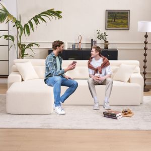 LY-029B bianco divano a compressione 3 posti Chaise Longue legno grano ciniglia tessuto 4 cuscini completo spugna soggiorno mobili per - Product Image 2