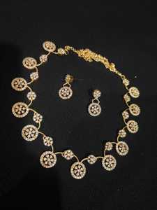 AD Women's Indian Bridal Wedding <b>Necklace</b> and Earring Set Rose Gold Plated Brass Geometric Design <b>Statement</b> Jewelry Handmade - Product Image 5