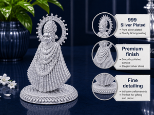 Idole Khatu Shyam faite à la main en argent plaqué 999 de Jaipur Metals |   Statue religieuse 100% en laiton |   4x6,8x6 cm |   59g |   Pooja et Cadeau - Product Image 2