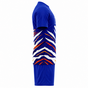 Conjunto de Uniforme de Fútbol Personalizado Azul, Naranja y Blanco, Camiseta y Pantalones Cortos Sublimados, Nombre y Número del Equipo Personalizados para Entrenamiento - Product Image 3