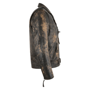 Chaqueta de cuero para hombre estilo motero, personalizada, de cuero encerado vintage, con efecto oxidado, estilo Brando con cremallera cruzada - Product Image 2